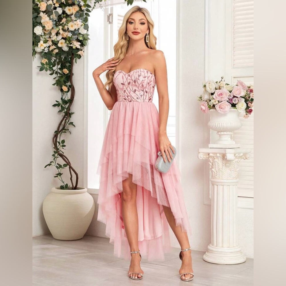 Pink sequin high low dress